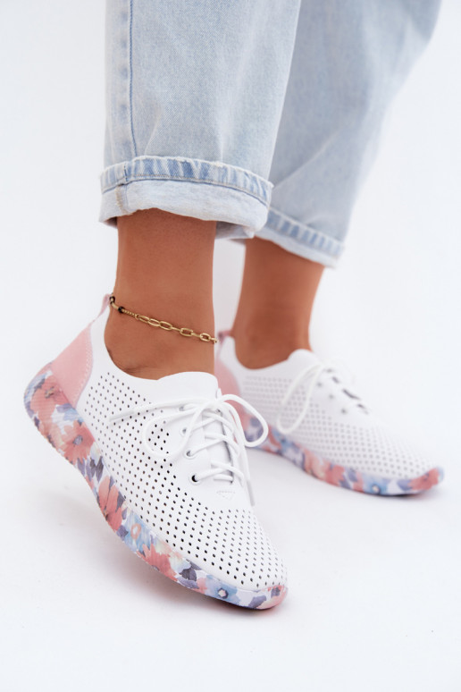 Zapatos de cuero para mujer con cordones en plataforma de color blanco-rosa Artiker 58C0587