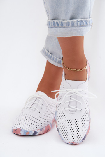 Zapatos de cuero para mujer con cordones en plataforma de color blanco-rosa Artiker 58C0587 2