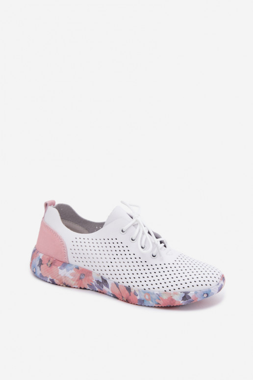 Piel zapatos Femenino con cordones con una plataforma Artiker 58C0587 Blanco-color rosa