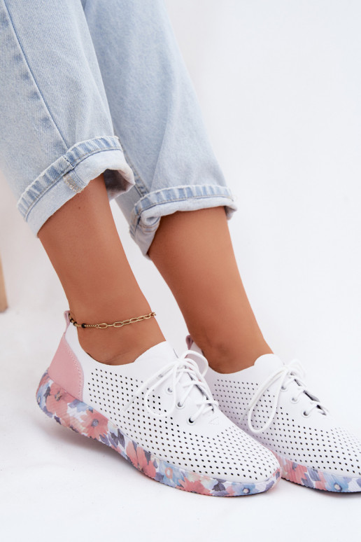 Zapatos de cuero para mujer con cordones en plataforma de color blanco-rosa Artiker 58C0587