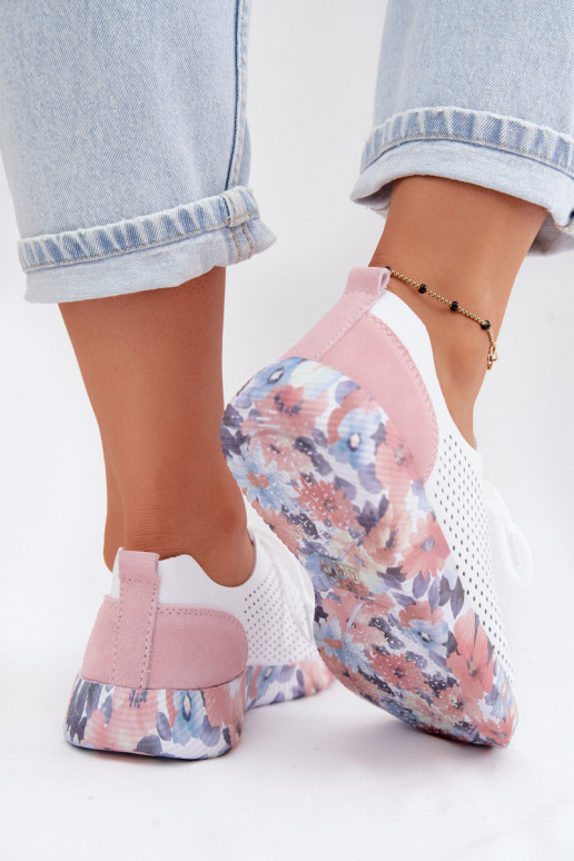 Zapatos de cuero para mujer con cordones en plataforma de color blanco-rosa Artiker 58C0587