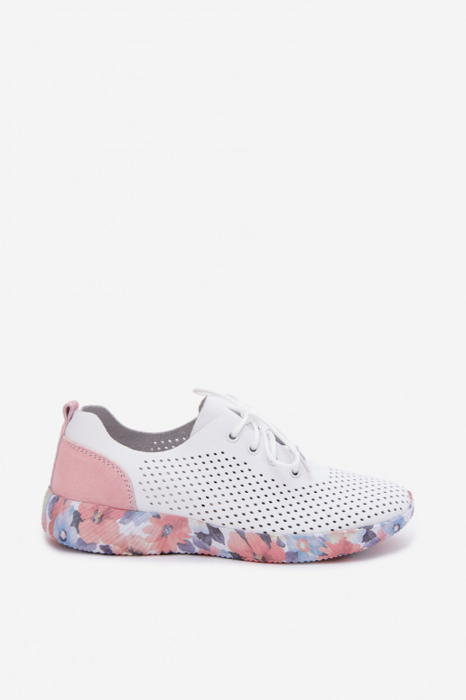 Piel zapatos Femenino con cordones con una plataforma Artiker 58C0587 Blanco-color rosa