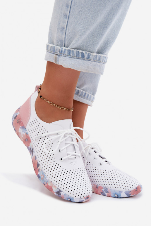 Piel zapatos Femenino con cordones con una plataforma Artiker 58C0587 Blanco-color rosa