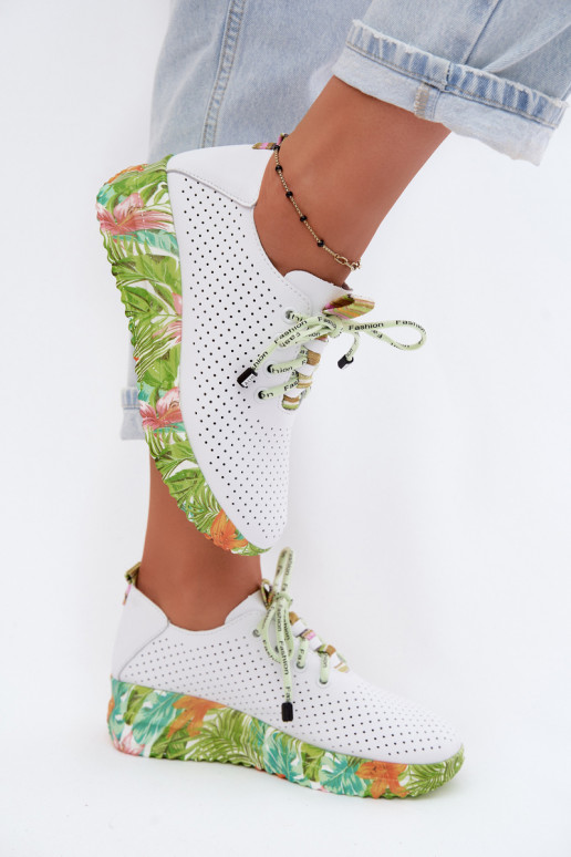 Piel zapatos con una plataforma Artiker 58C0600 Blanco-color verde