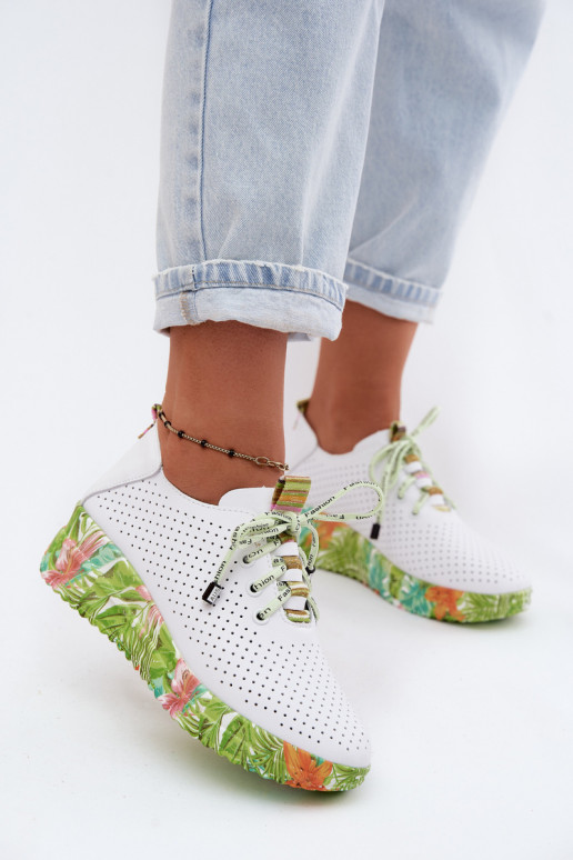 Piel zapatos con una plataforma Artiker 58C0600 Blanco-color verde
