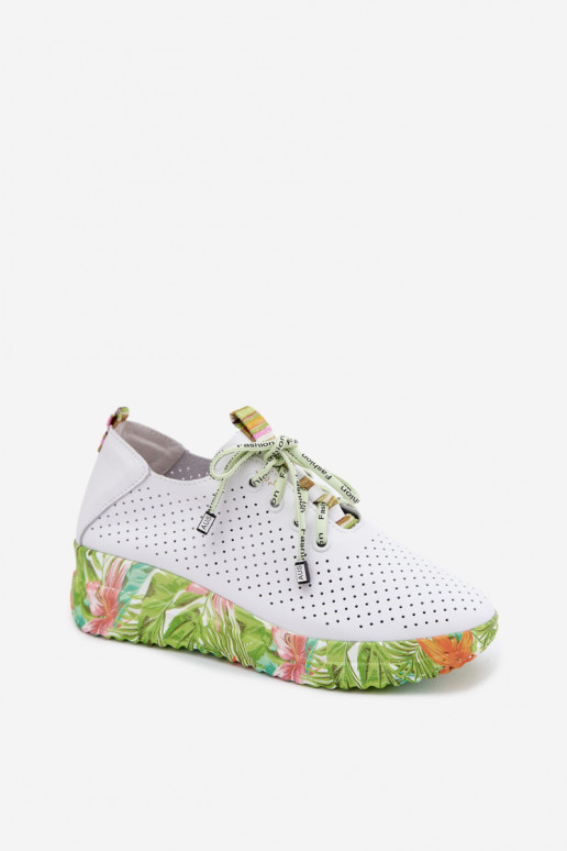 Zapatos de cuero con plataforma en color blanco-verde Artiker 58C0600