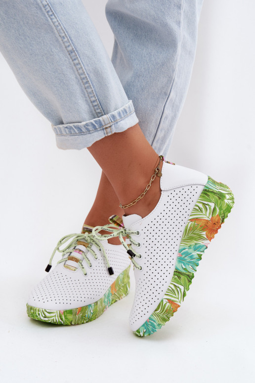 Zapatos de cuero con plataforma en color blanco-verde Artiker 58C0600