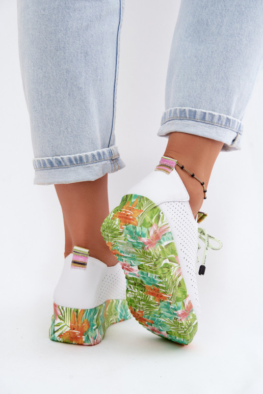 Zapatos de cuero con plataforma en color blanco-verde Artiker 58C0600