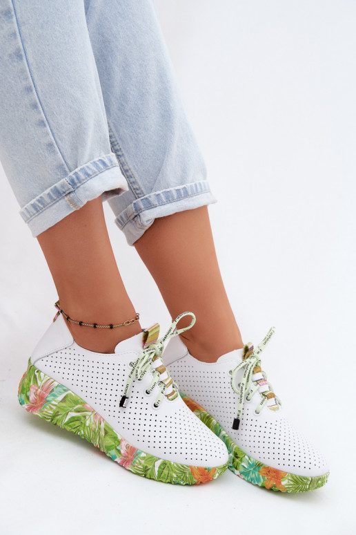 Zapatos de cuero con plataforma en color blanco-verde Artiker 58C0600