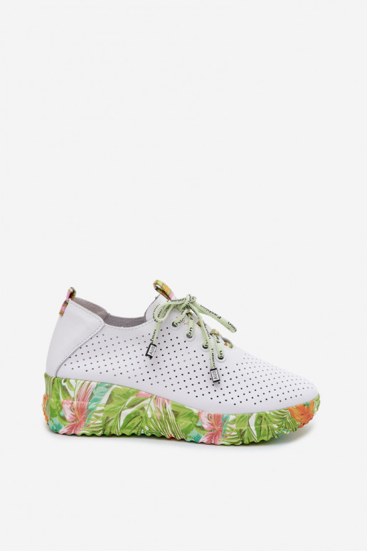 Zapatos de cuero con plataforma en color blanco-verde Artiker 58C0600