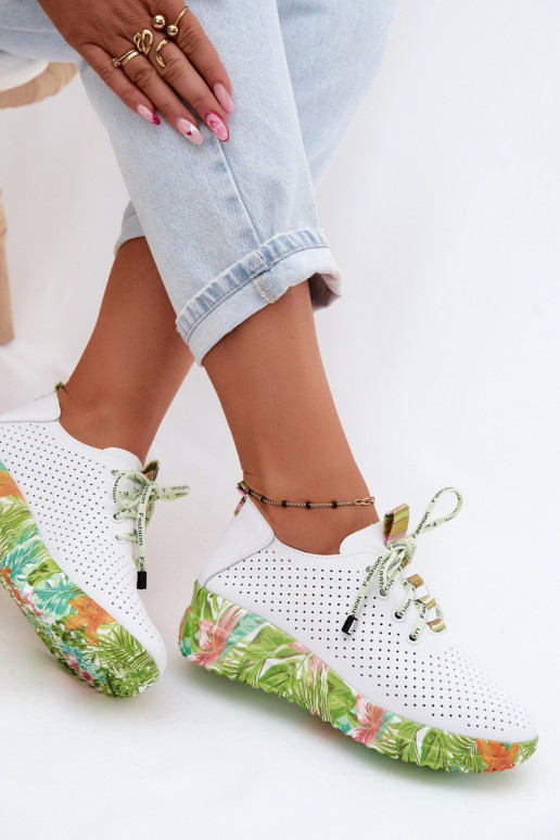 Piel zapatos con una plataforma Artiker 58C0600 Blanco-color verde