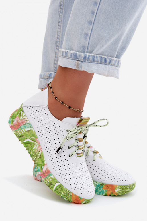 Piel zapatos con una plataforma Artiker 58C0600 Blanco-color verde