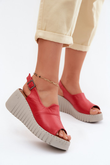Sandalias de mujerActivadoturalnej Skóry con una plataforma Artiker 58C3373 color rojo 2