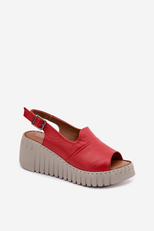 Sandalias de mujerActivadoturalnej Skóry con una plataforma Artiker 58C3373 color rojo
