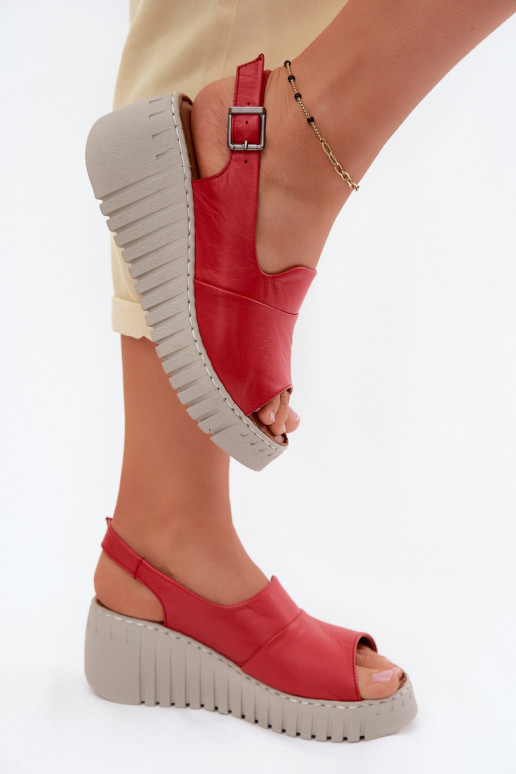 Sandalias de mujer rojas de cuero natural con plataforma Artiker 58C3373