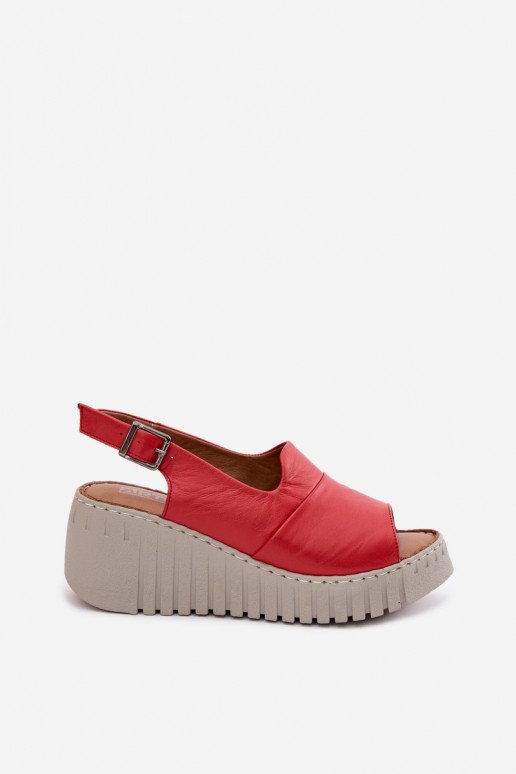 Sandalias de mujer rojas de cuero natural con plataforma Artiker 58C3373