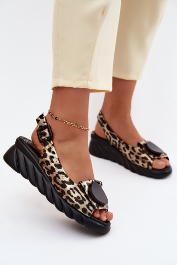 Sandalias de plataforma doradas con estampado de leopardo Artiker 58C059 2