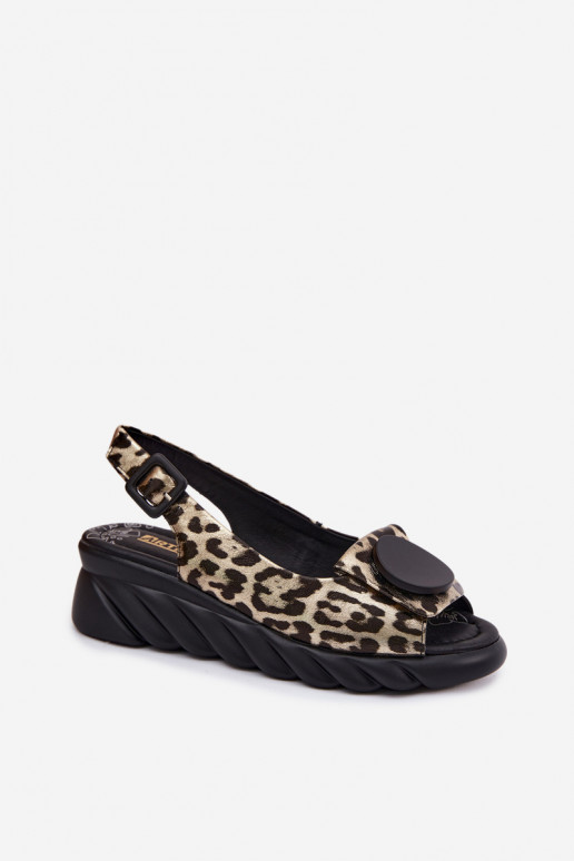 Sandalias de plataforma doradas con estampado de leopardo Artiker 58C059