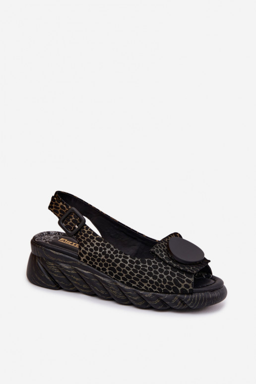 Piel Sandalias plataforma con adornos Artiker 58C0296 Negro y-color dorado