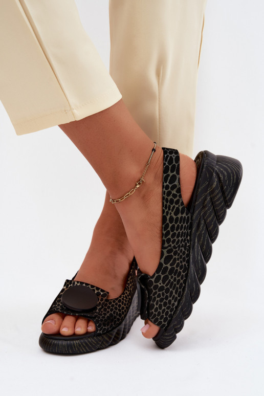 Piel Sandalias plataforma con adornos Artiker 58C0296 Negro y-color dorado