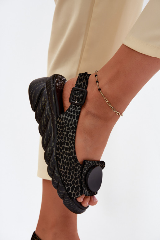 Piel Sandalias plataforma con adornos Artiker 58C0296 Negro y-color dorado