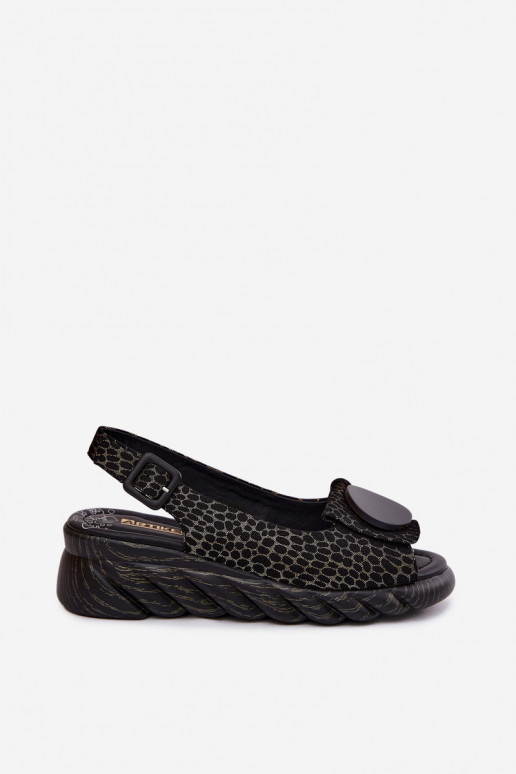 Sandalias de plataforma de cuero con adornos Artiker 58C0296 negras y doradas