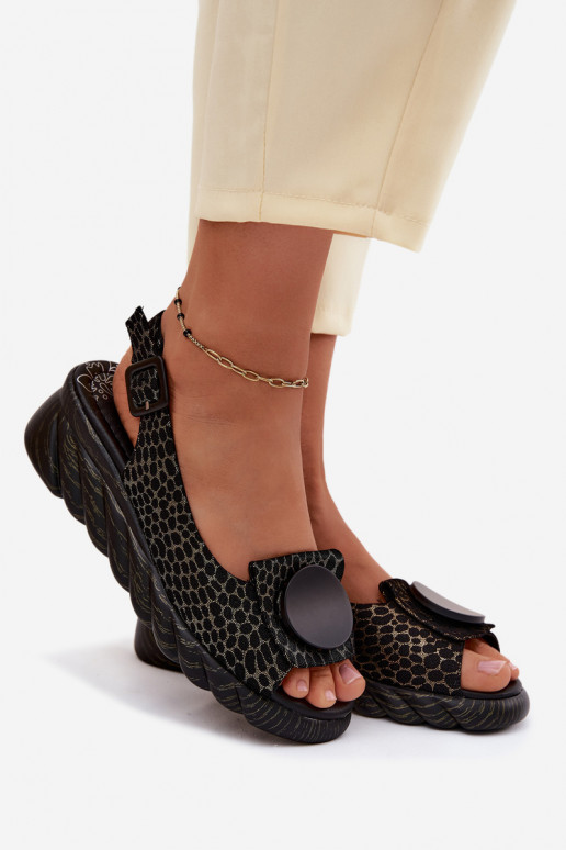 Piel Sandalias plataforma con adornos Artiker 58C0296 Negro y-color dorado