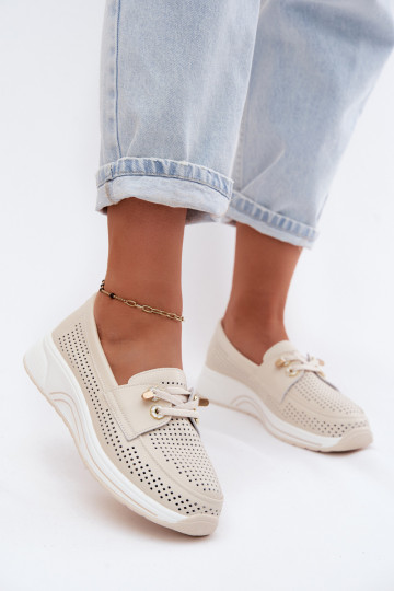 Zapatos tipo slip-on con elementos recortados de cuero natural Artiker 58C0478 color arena 2