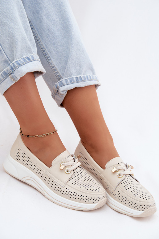 con elementos calados Un modelo convincente zapatosActivadoturalnej Skóry Artiker 58C0478 beige