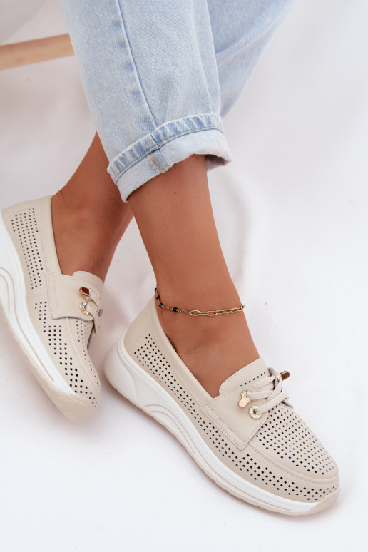con elementos calados Un modelo convincente zapatosActivadoturalnej Skóry Artiker 58C0478 beige