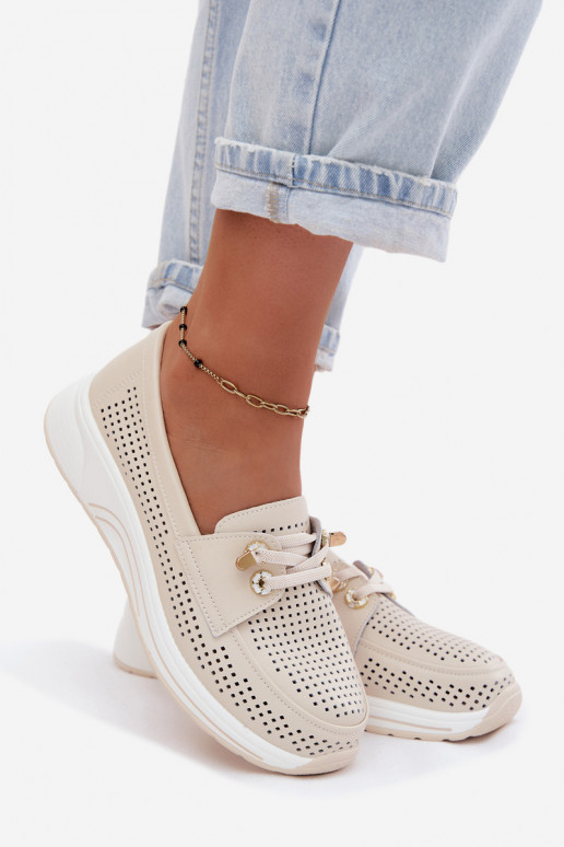 con elementos calados Un modelo convincente zapatosActivadoturalnej Skóry Artiker 58C0478 beige