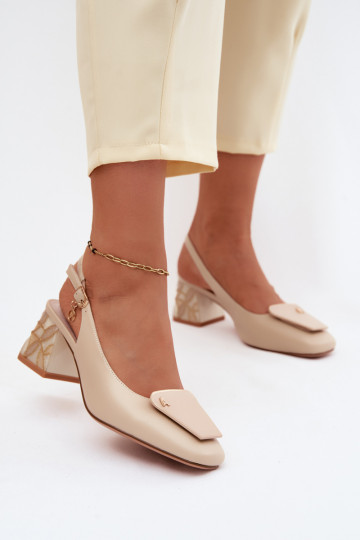 Zapatos de cuero con tacones y adornos Artiker 58C0672 color arena 2
