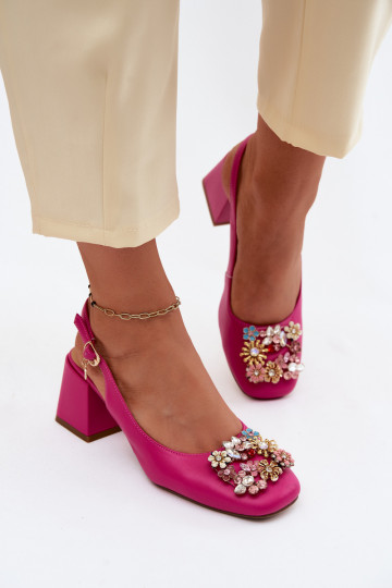 Zapatos de cuero con tacones, decoración de cristales y motivos florales Artiker 58C0662 color rosa
