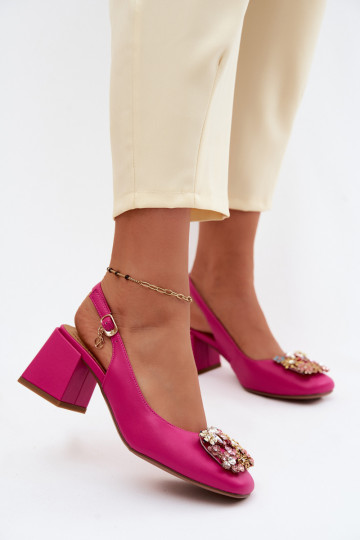 Zapatos de cuero con tacones, decoración de cristales y motivos florales Artiker 58C0662 color rosa 2