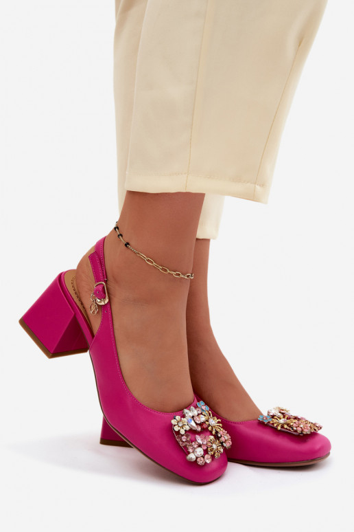 Piel Zapatos con tacones con decoración de cristal i con motivos florales Artiker 58C0662 color rosa