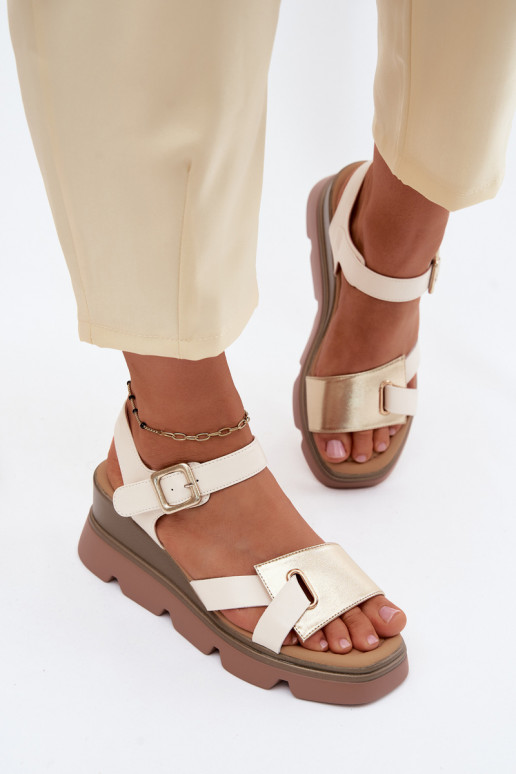 Sandalias de mujer Femenino con una plataforma Artiker 58C0312 beige-color dorado