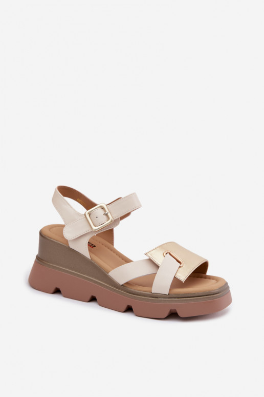 Sandalias de plataforma Artiker 58C0312 color arena y dorado