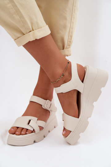 Sandalias de plataforma de piel natural Artiker 54C1624 color marfil