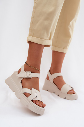 Sandalias de plataforma de piel natural Artiker 54C1624 color marfil 2