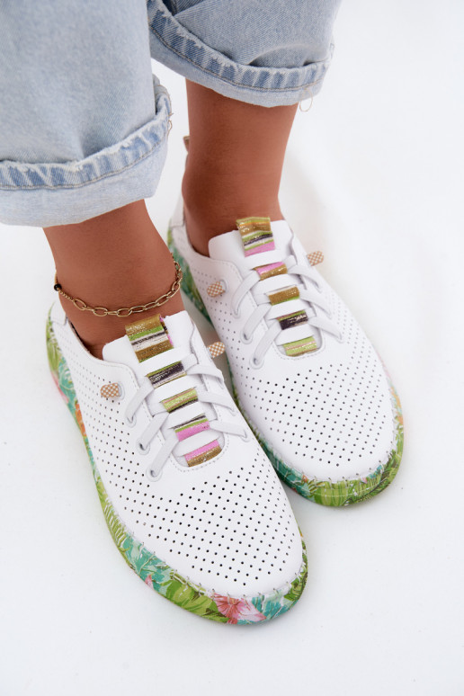 Zapatos de cuero con plataforma estampada Artiker 58C0441 blanco y verde