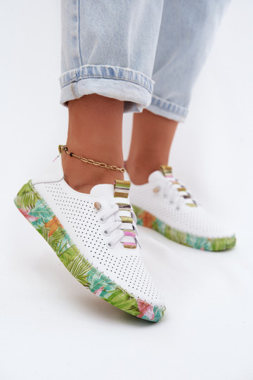 Piel zapatos Femenino Activado Estampadoj Platformie Artiker 58C0441 Blanco-color verde 2