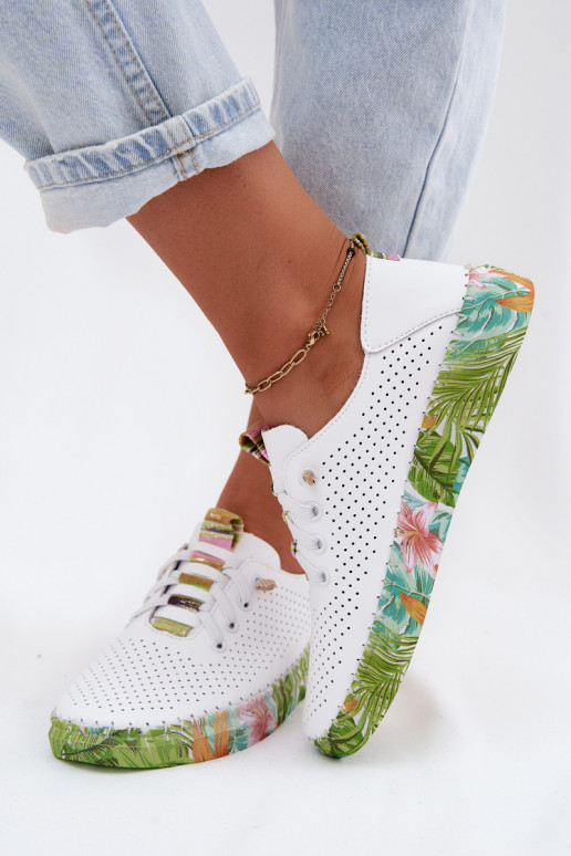 Piel zapatos Femenino Activado Estampadoj Platformie Artiker 58C0441 Blanco-color verde