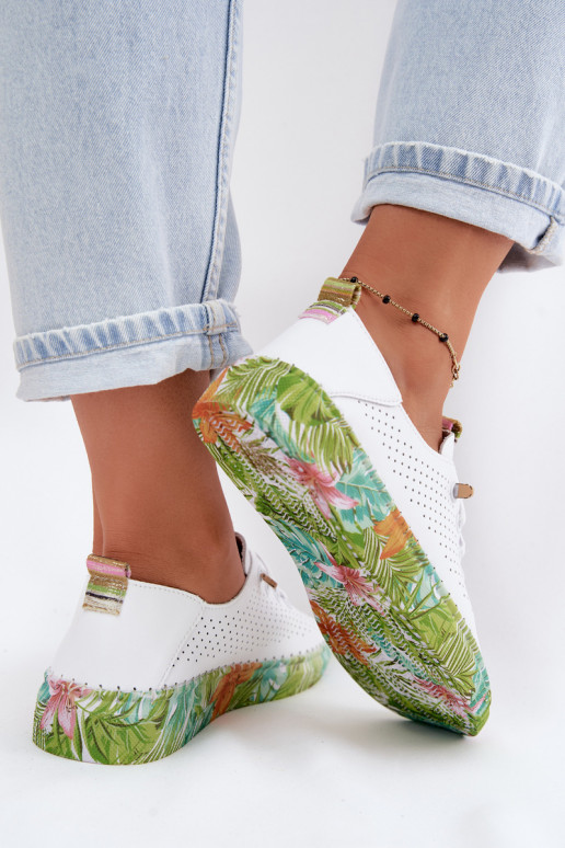 Piel zapatos Femenino Activado Estampadoj Platformie Artiker 58C0441 Blanco-color verde
