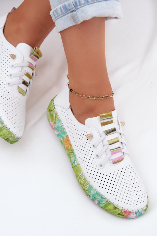 Zapatos de cuero con plataforma estampada Artiker 58C0441 blanco y verde