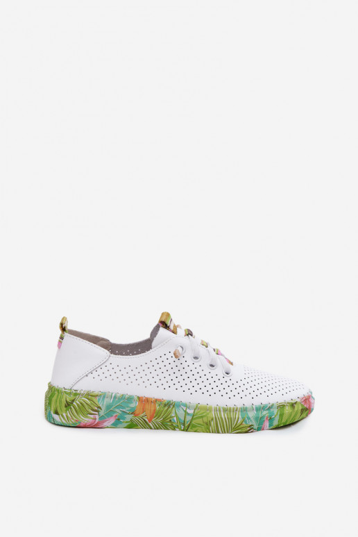 Zapatos de cuero con plataforma estampada Artiker 58C0441 blanco y verde