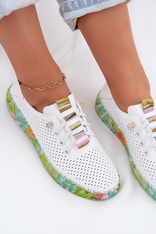 Zapatos de cuero con plataforma estampada Artiker 58C0441 blanco y verde