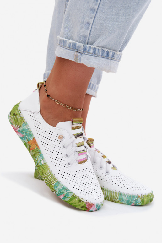 Zapatos de cuero con plataforma estampada Artiker 58C0441 blanco y verde