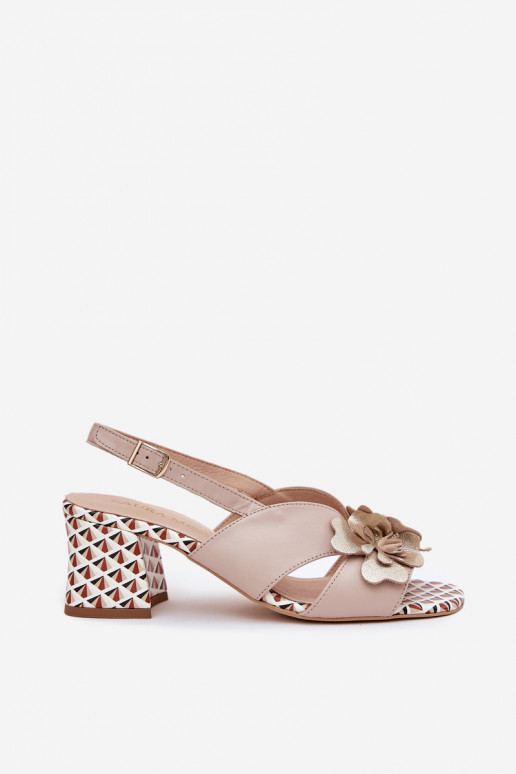 Piel Sandalias de tacón alto para mujer. con flores Laura Messi 2950 beige