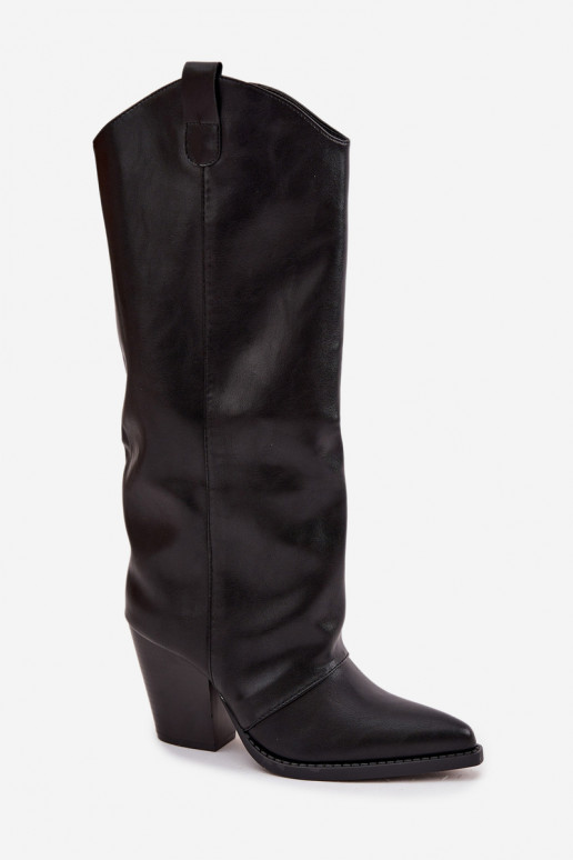 Botas largas negras de cuero sintético estilo vaquero con tacones Tai turivine