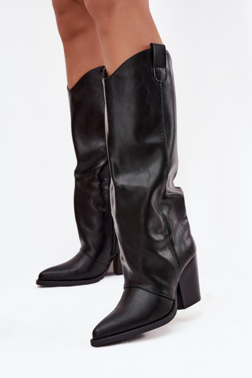 Botas largas negras de cuero sintético estilo vaquero con tacones Tai turivine
